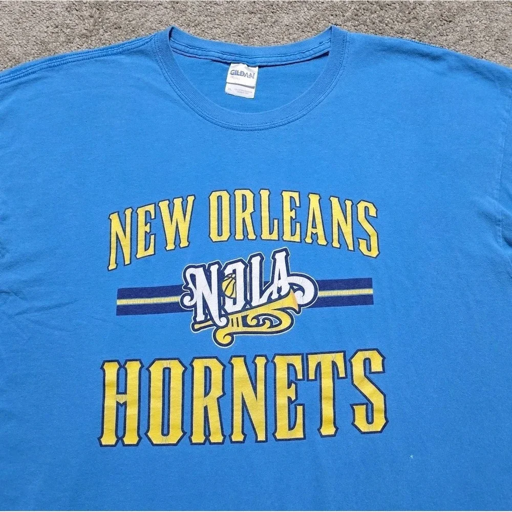 Vintage New Orleans Hornets T-Shirt Mens XL Double Sided NOLA Blue NBA